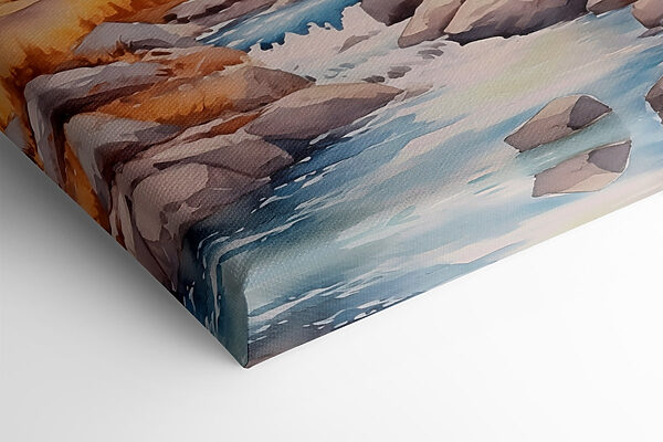 Group of paintings of a river and mountains