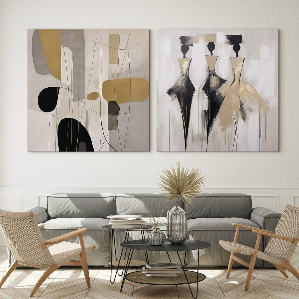 Two paintings of people in different poses