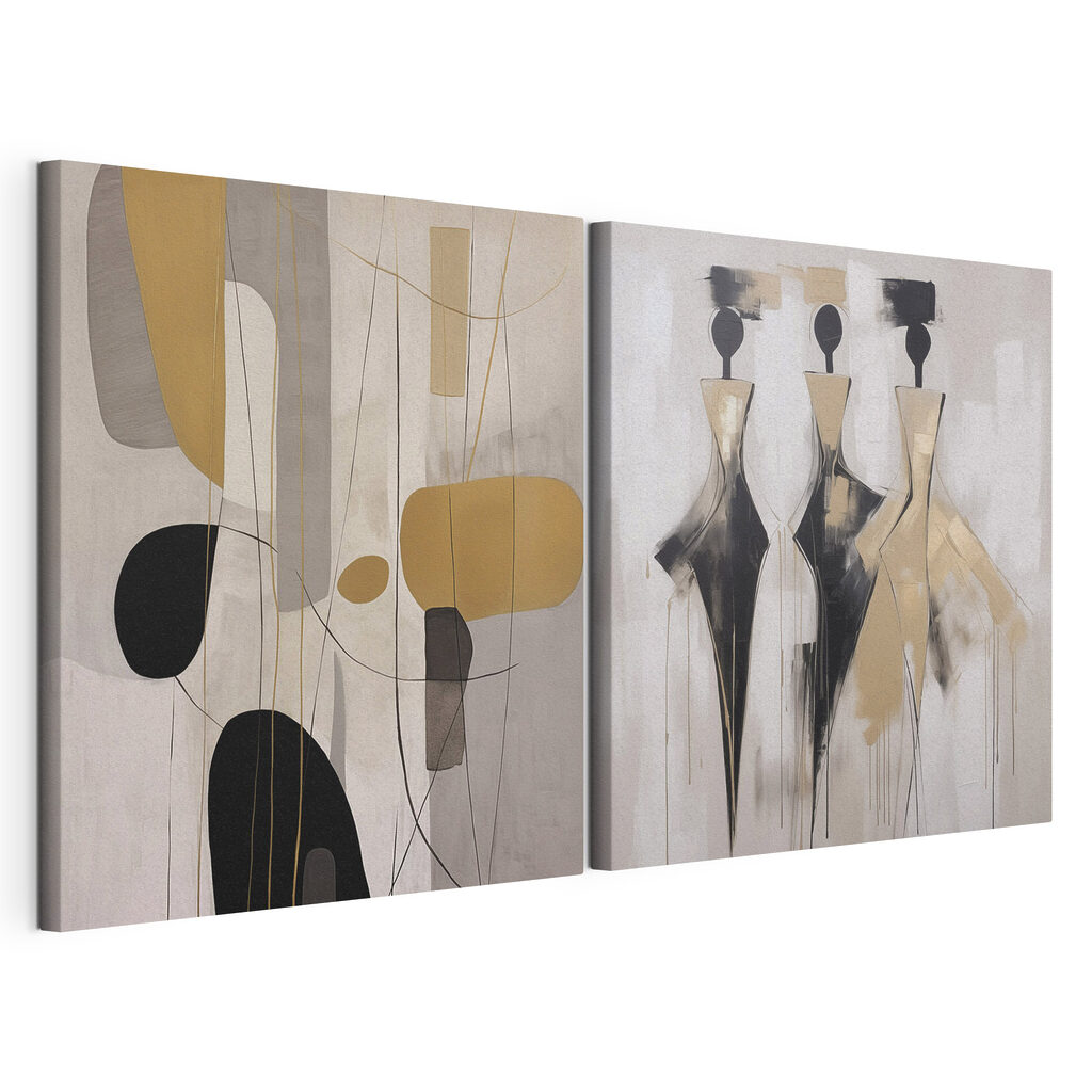 Two paintings of people in different poses