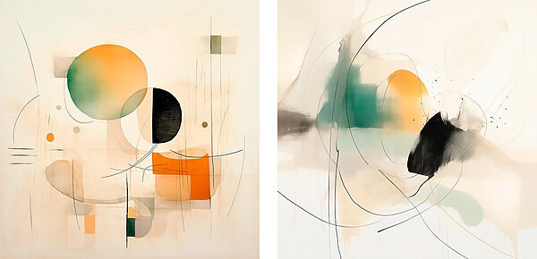 Two paintings of different shapes and colors