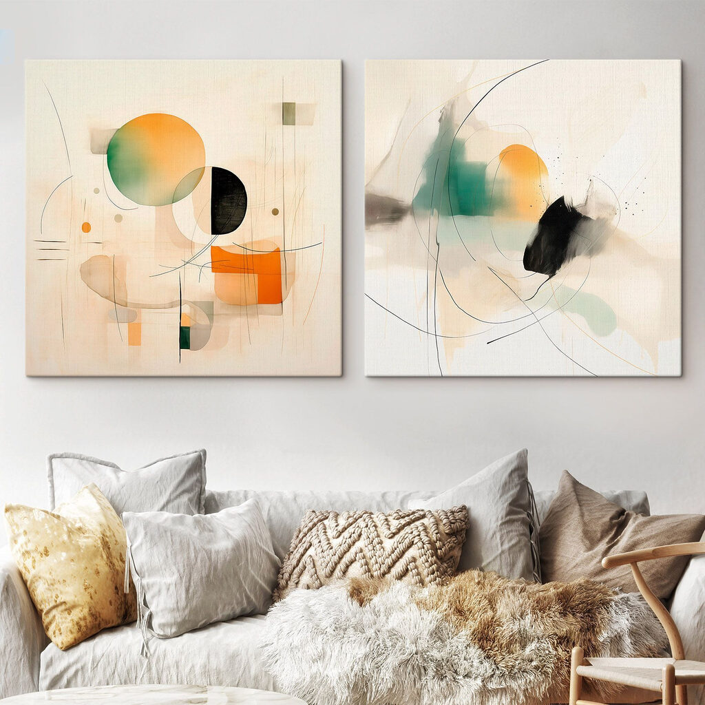Two paintings of different shapes and colors