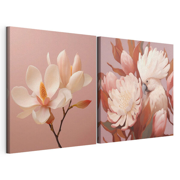 Tablou modular pe pânză Flori delicate și o pasăre încântătoare