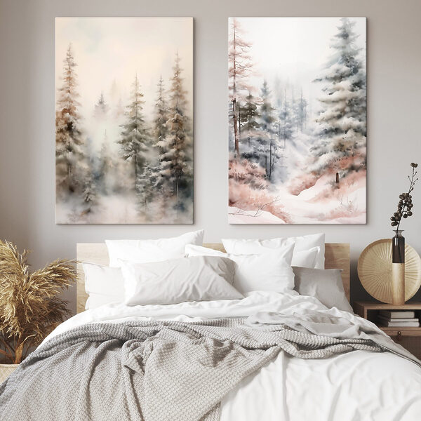 Painting of trees in the snow