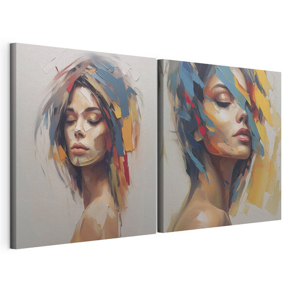 Tablou modular pe pânză Femeie cu vopsea pe față