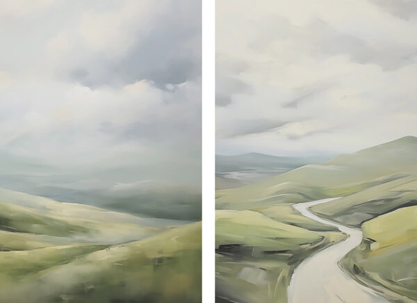 Painting of a road and a hill