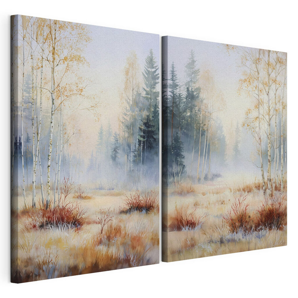 Painting of a forest with trees
