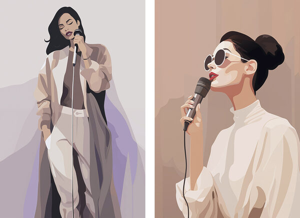Woman singing into a microphone