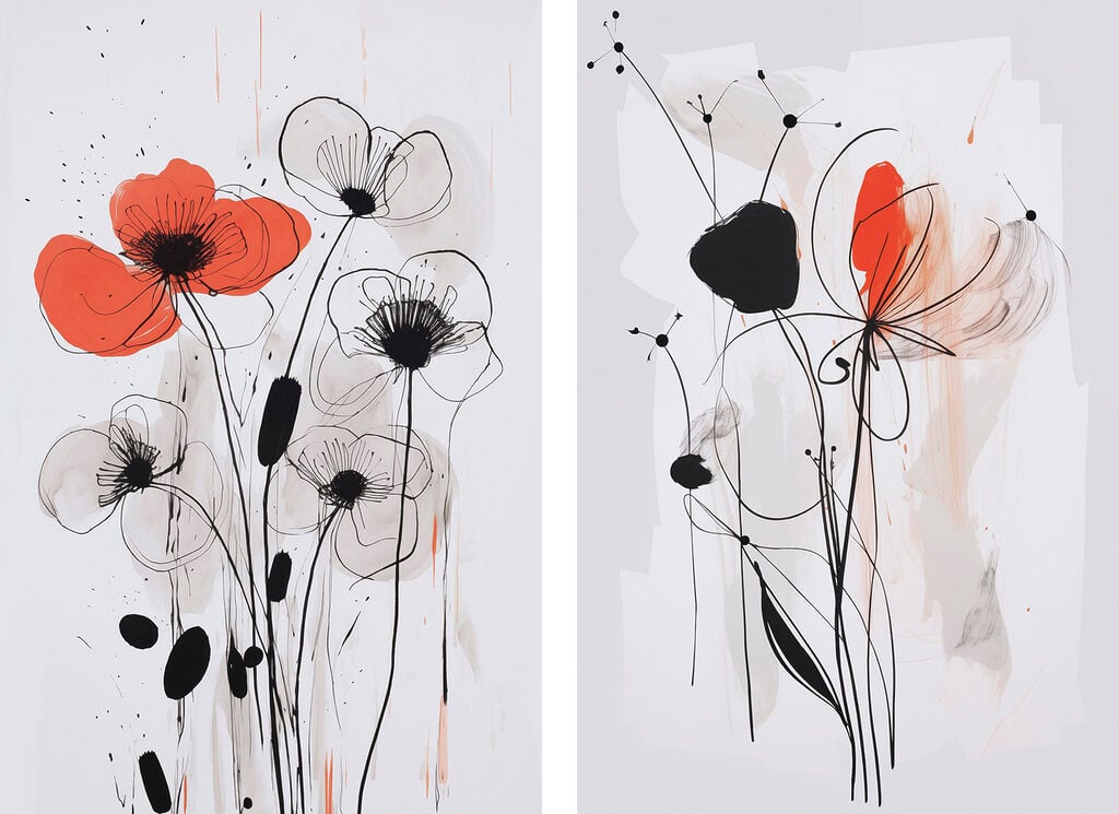 Painting of flowers on a white surface