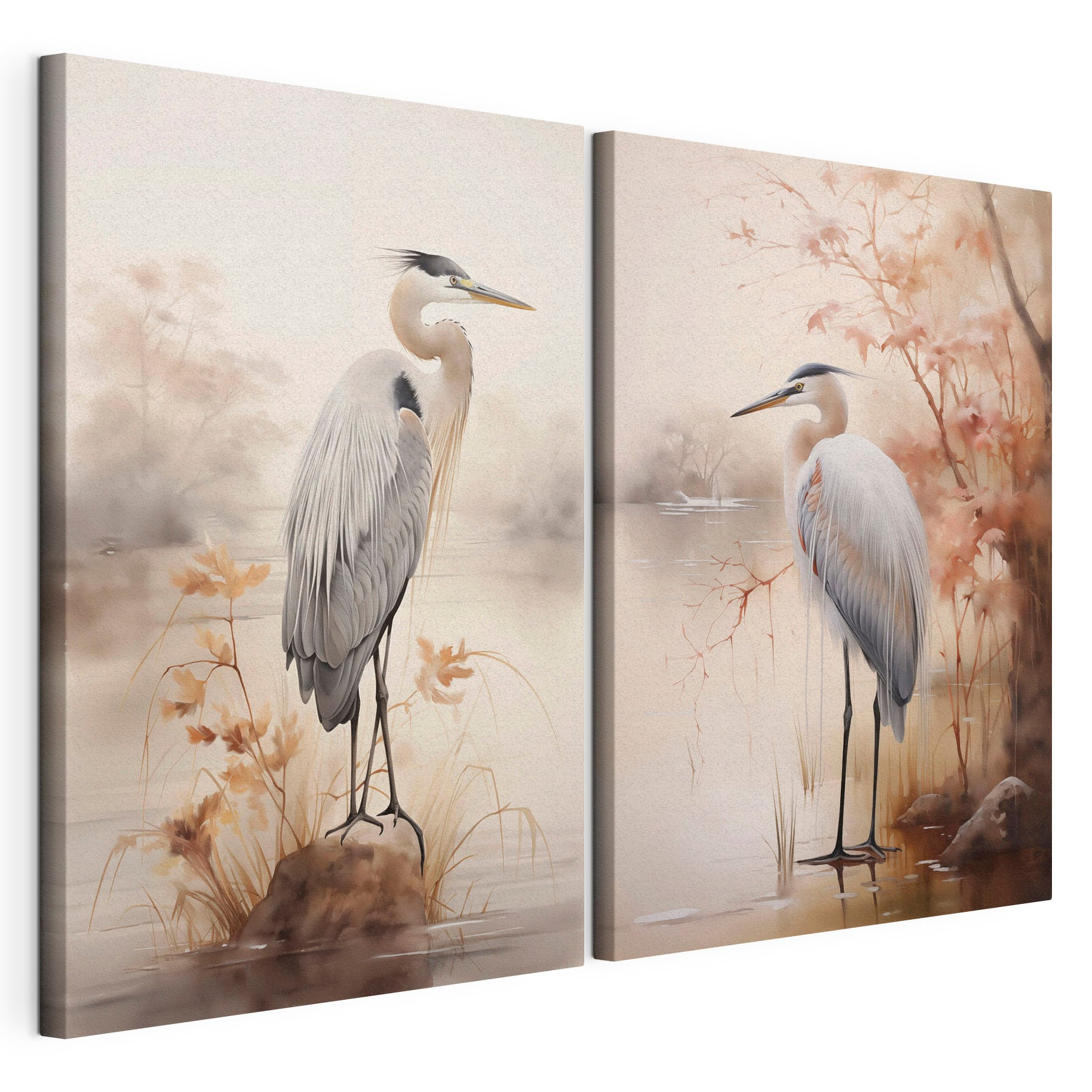 Two birds standing on a rock in water
