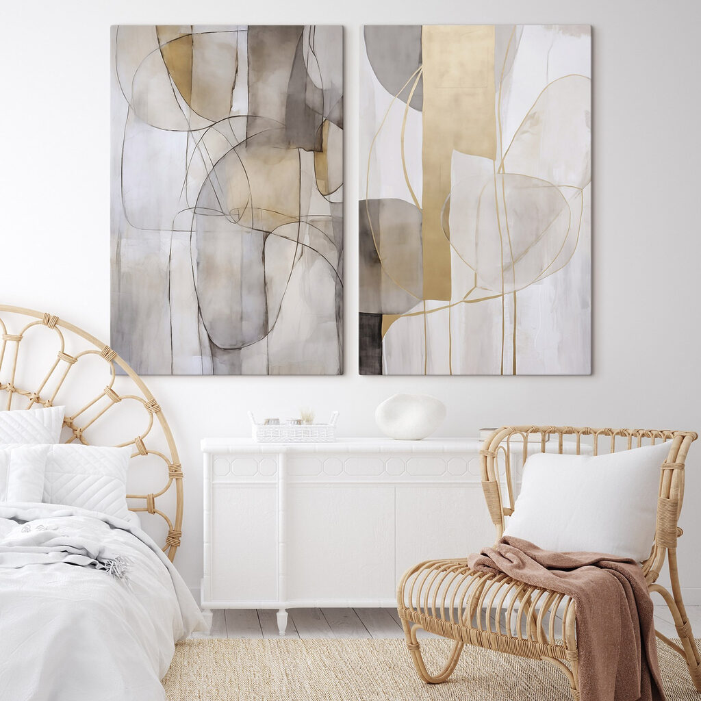 Two paintings of different shapes and colors