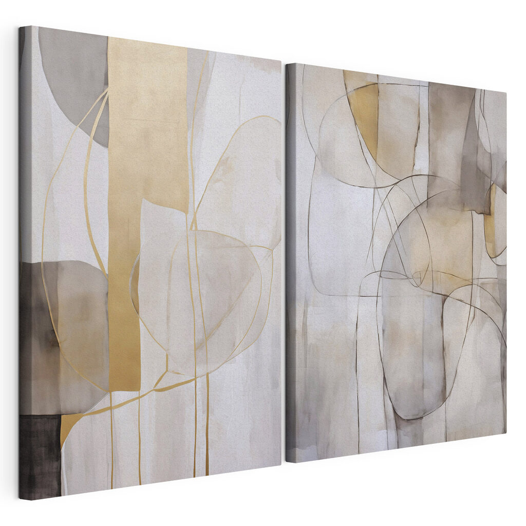 Two paintings of different shapes and colors