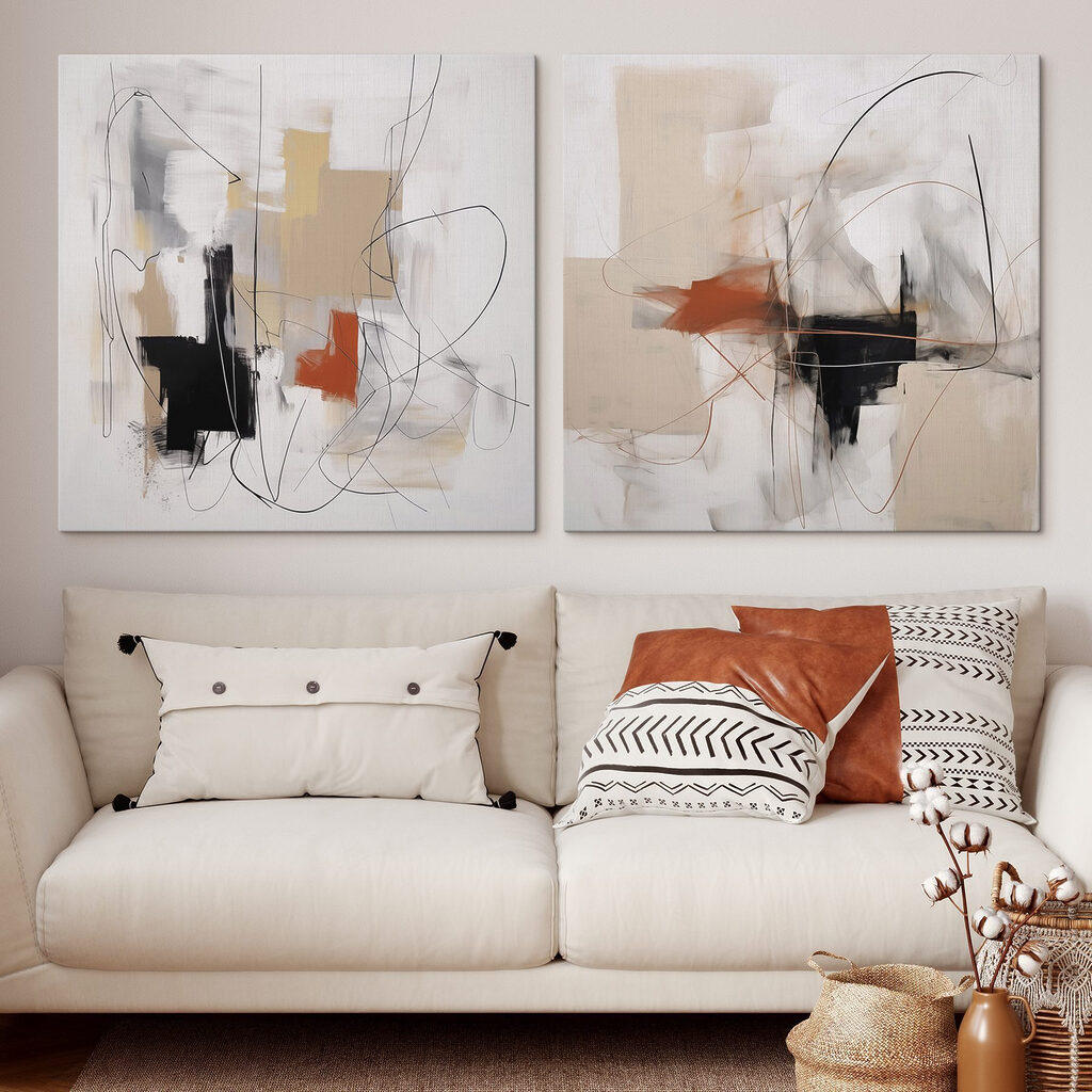 Two paintings of different colors