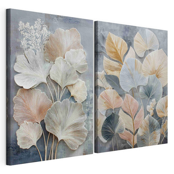 Tablou modular pe pânză Frunze delicate în nuanțe delicate