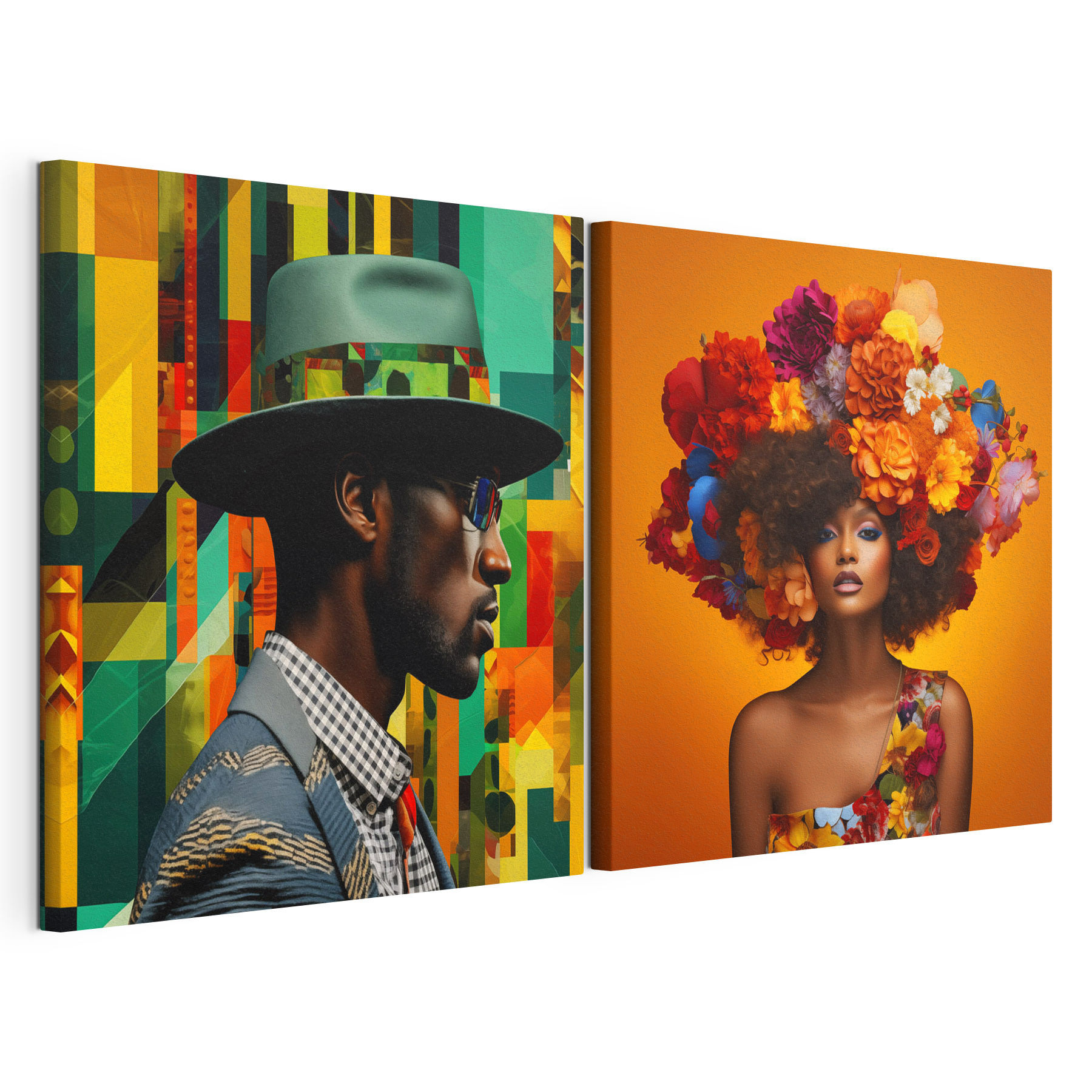 Man and woman with flowers in their hair