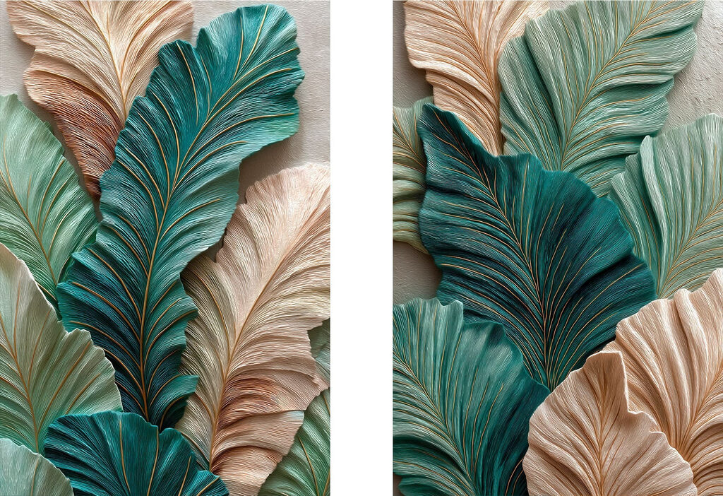 Green and beige leaves composition art