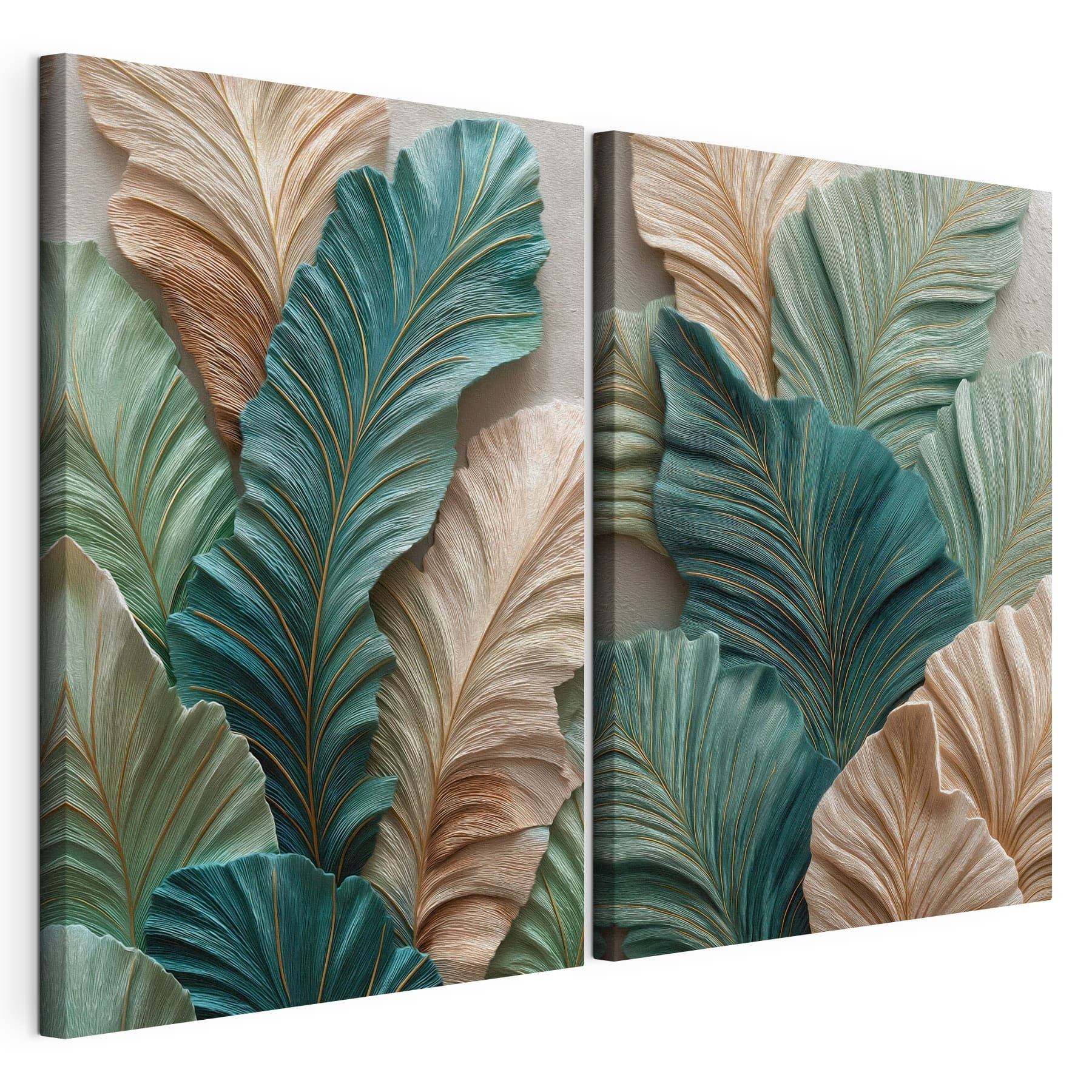 Green and beige leaves composition art