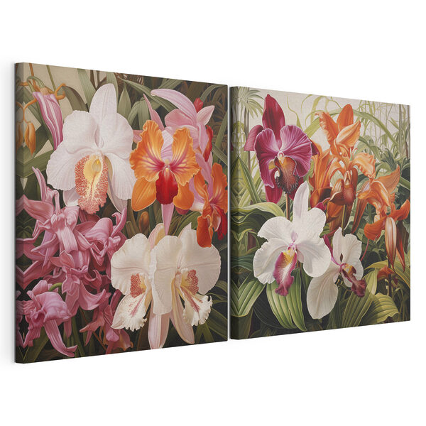 Tablou modular pe pânză Orhidee colorate într-un aranjament plin de viață