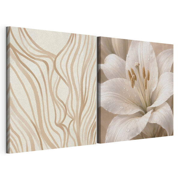 Tablou modular pe pânză Linii fluide și crini eleganți