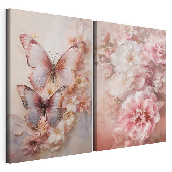 Tablou modular pe pânză Două fluturi pe o floare