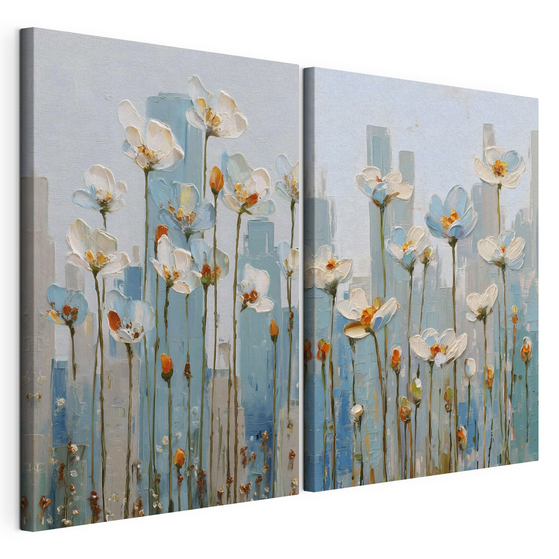 Painting of flowers in a city