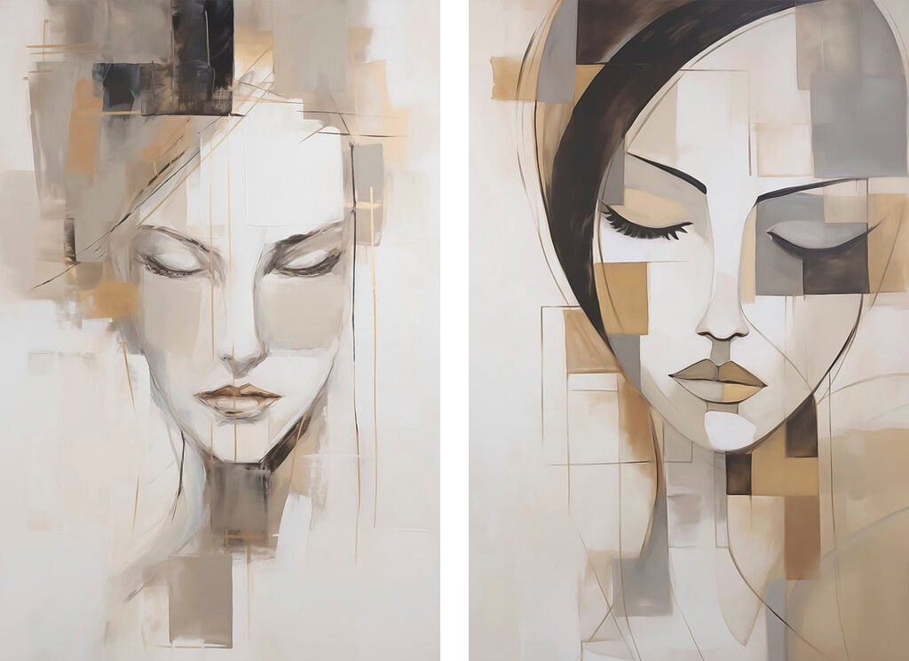 Two paintings of women's faces