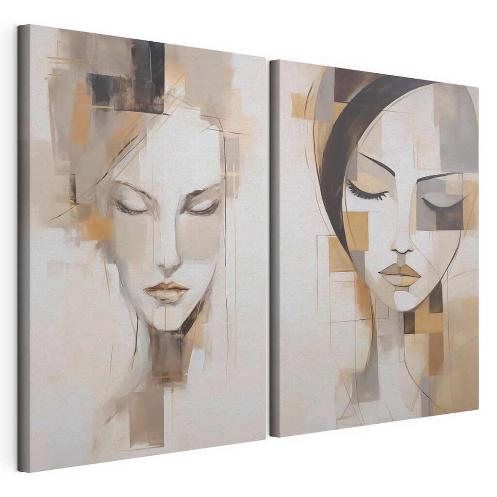Two paintings of women's faces