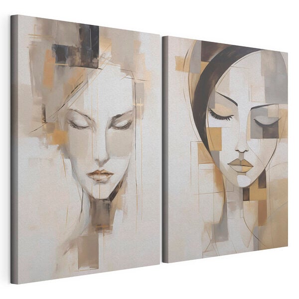 Two paintings of women's faces