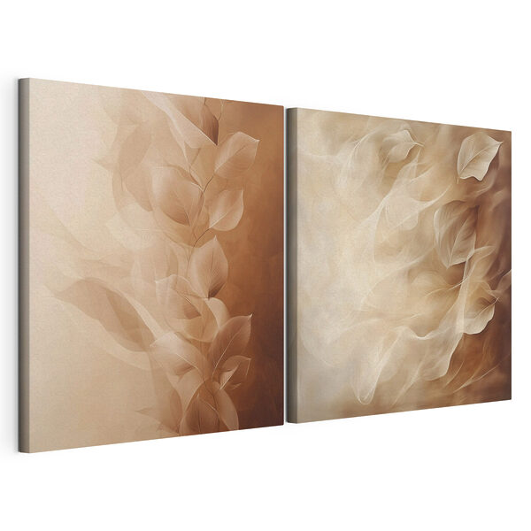 Tablou modular pe pânză Frunze delicate care dansează în nuanțe delicate