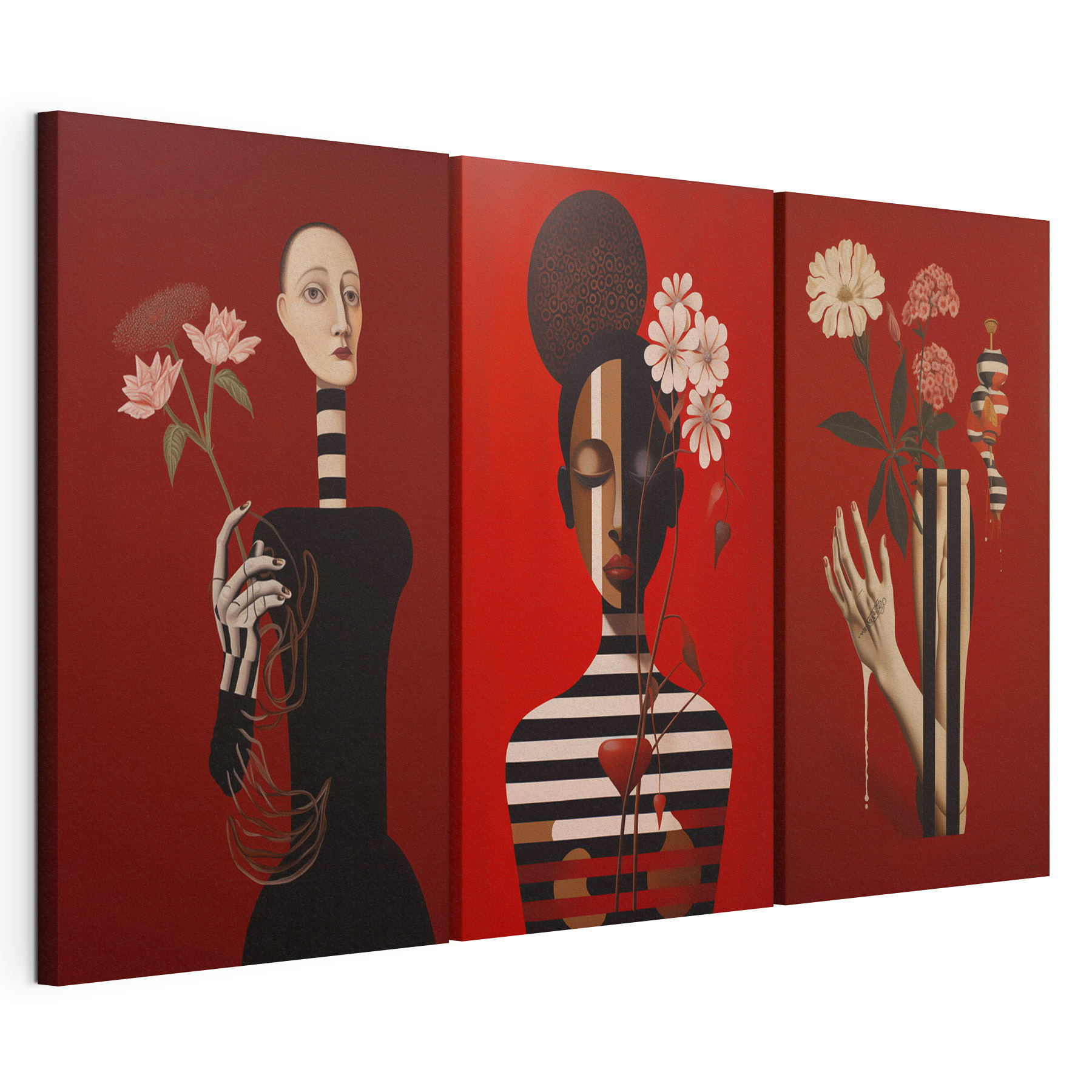 Group of paintings on red Group of paintings on red