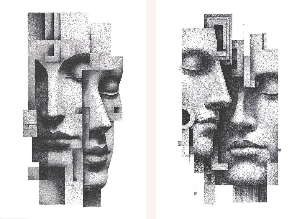 Ethereal faces in abstract alignment