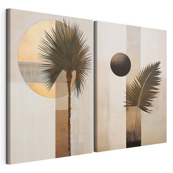 Tablou modular pe pânză - Abstracție artistică tropicală în nuanțe neutre