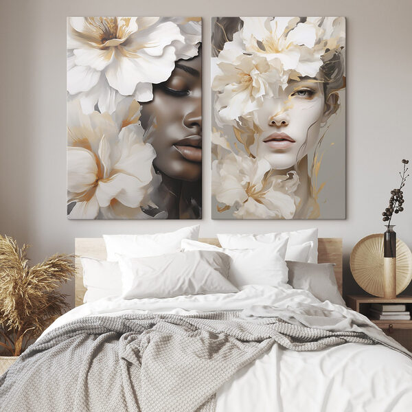 Woman with flowers around her face