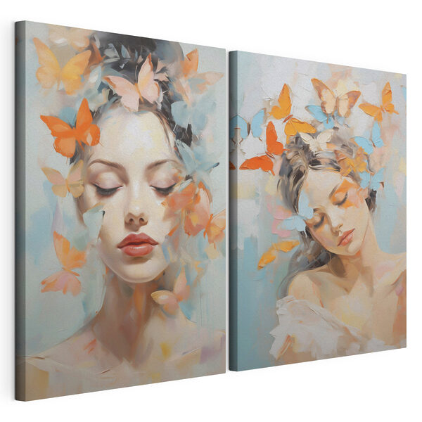 Collage of a woman with butterflies in her hair