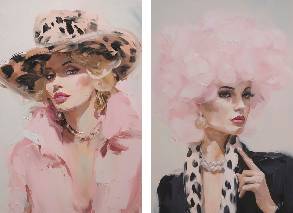 Collage of a woman with a pink hat