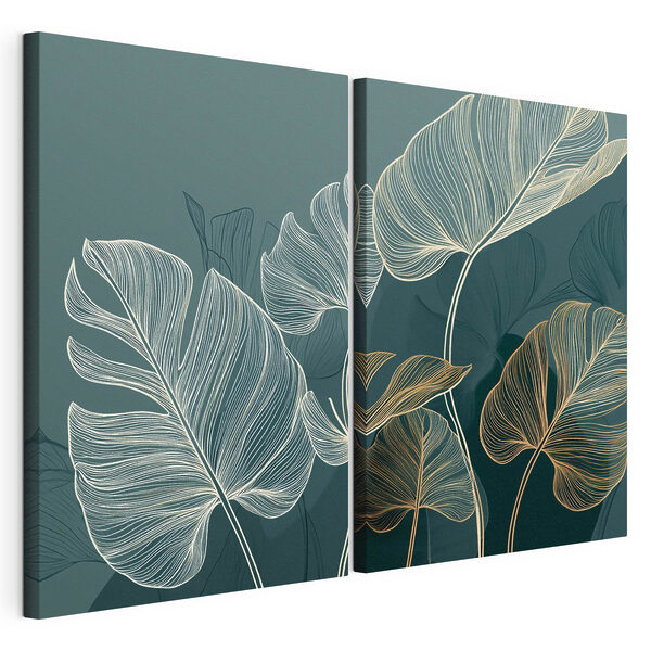 Tablou modular pe pânză Frunze delicate în culori delicate