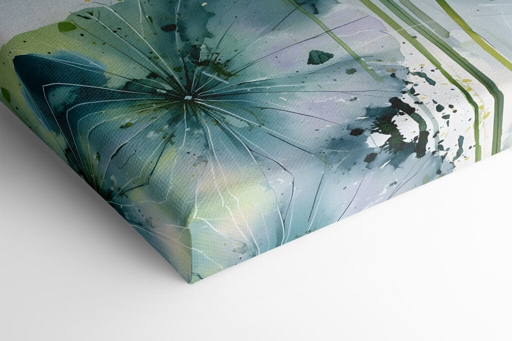 Painting of flowers with green leaves
