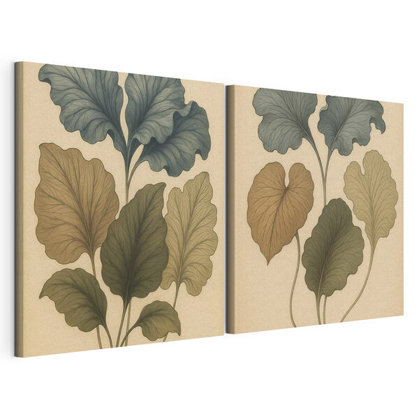 Tablou modular pe pânză Frunze delicate în nuanțe delicate