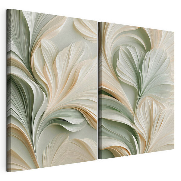 Tablou modular pe pânză Colaj cu un motiv floral în alb și verde