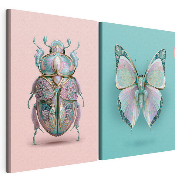 Tablou modular pe pânză Insecte colorate cu un aer artistic