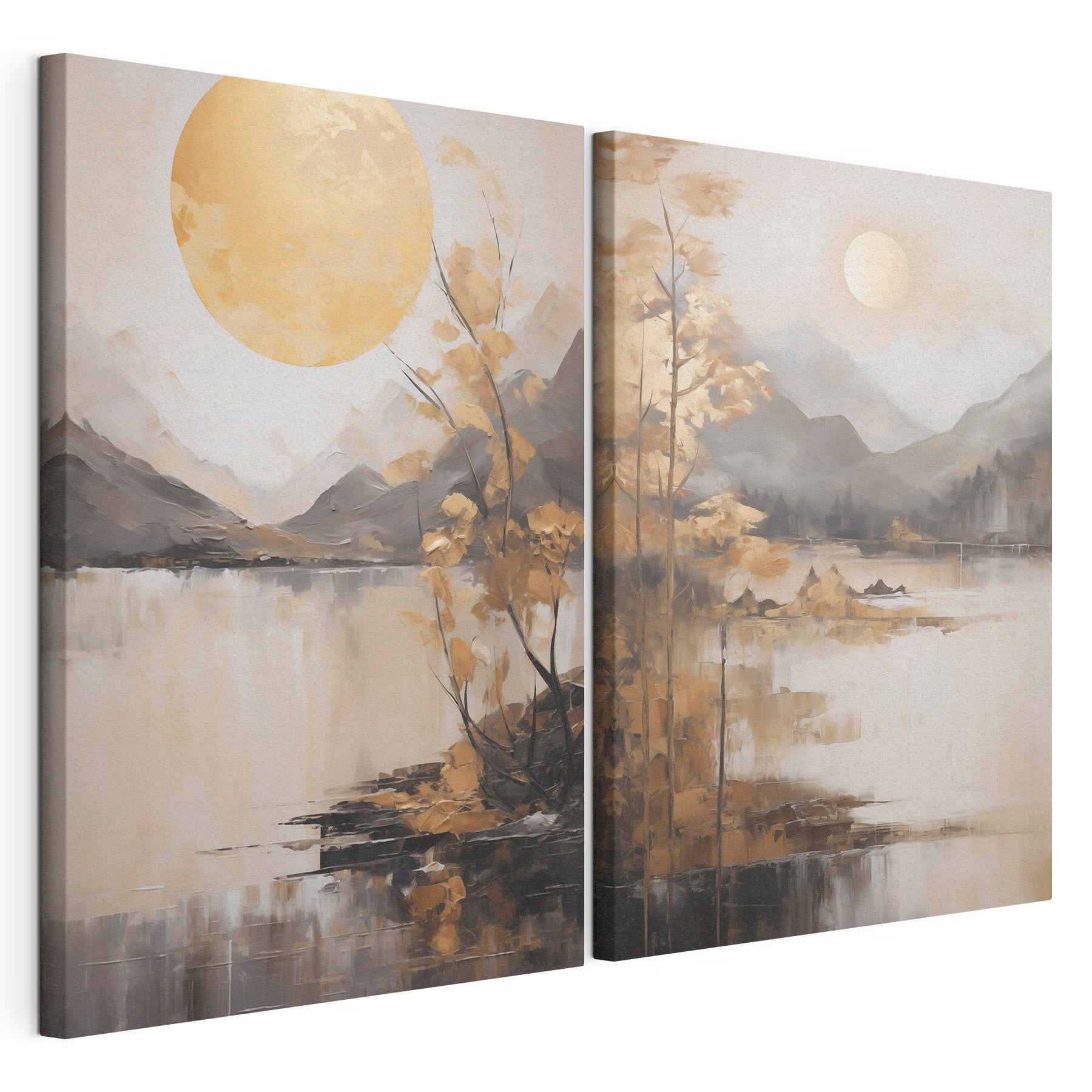 Painting of a landscape with a moon and mountains