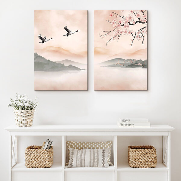 Two birds flying over water