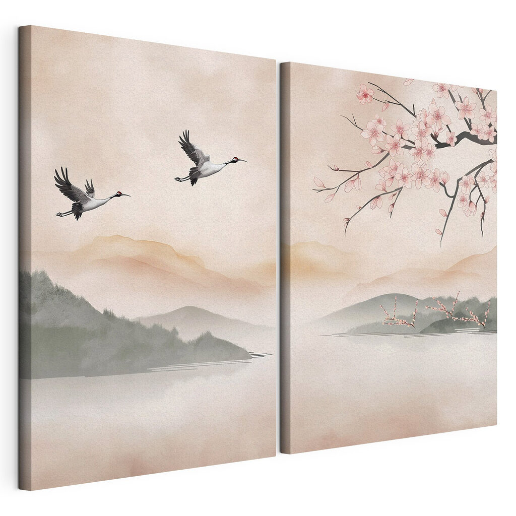Two birds flying over water