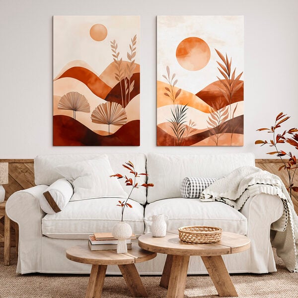 Painting of a landscape with plants and sun