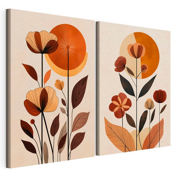 Tablou modular pe pânză Pictură cu flori și frunze