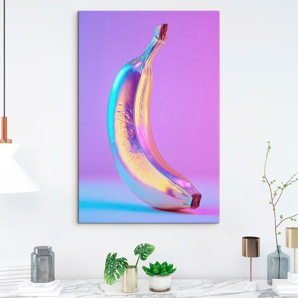 Colorful banana on a purple background
