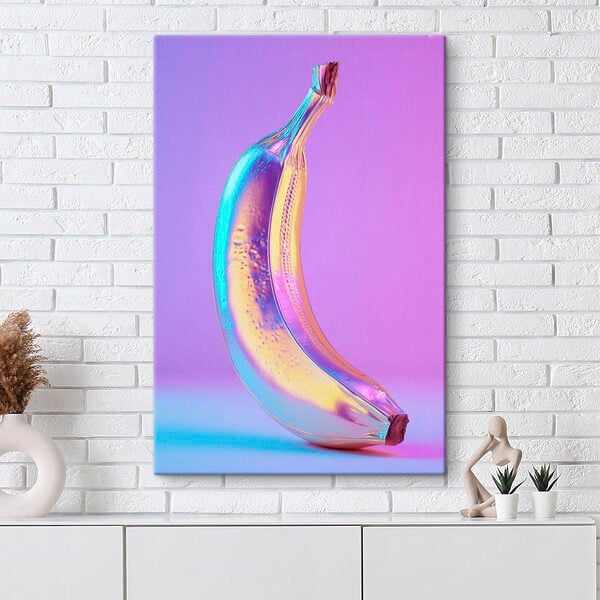 Colorful banana on a purple background