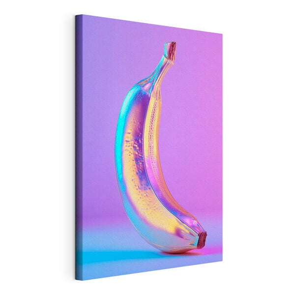 Colorful banana on a purple background