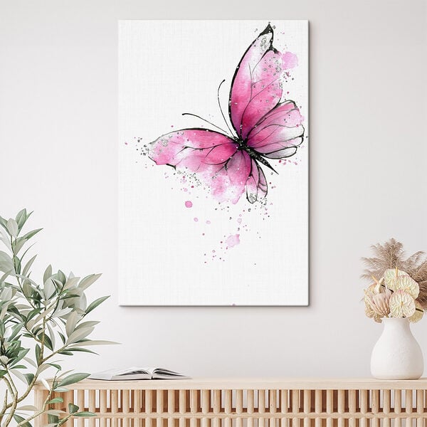 Delicate pink butterfly on a canvas
