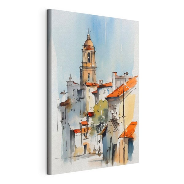 Watercolor painting of buildings
