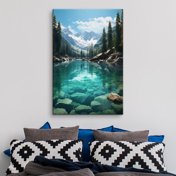 Mountain lake with trees and rocks